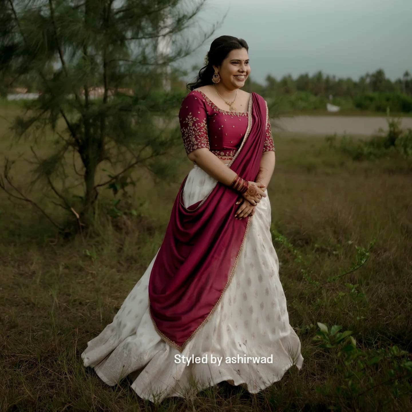 Berry Half Saree
